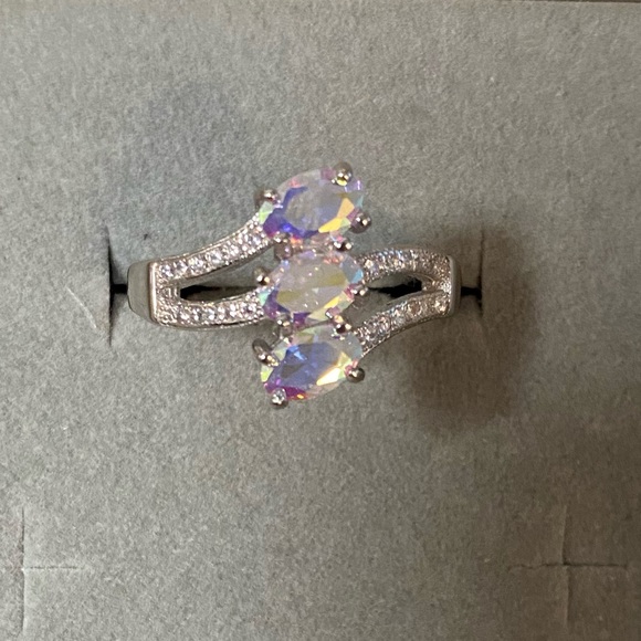Aurora Borealis Crystal Frost White Stone Cubic Zirconia Sterling Silver Ring 8 - Picture 10 of 13
